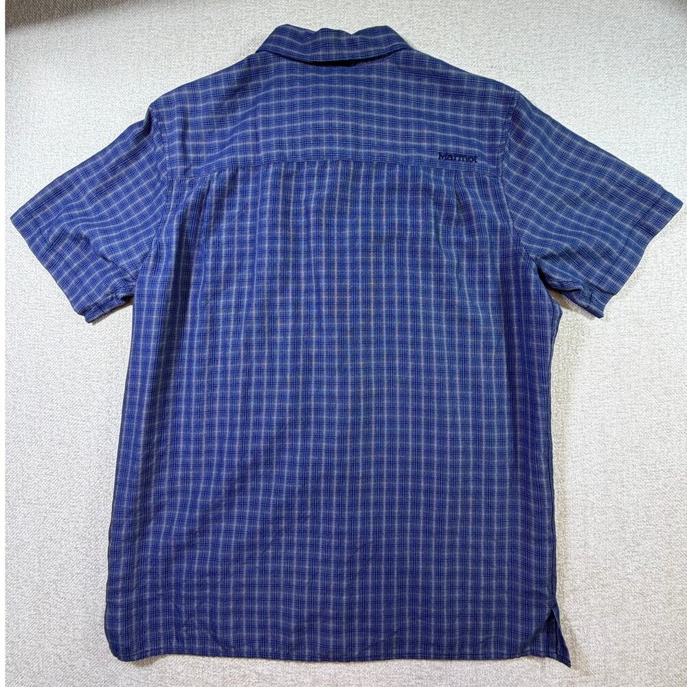 Marmot Men Blue Large Plaid Button Front Outdoor Hiking Travel Casual Shirt - Picture 2 of 8